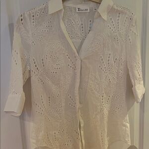 Women's white Eyelet Button-Down Shirt